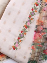 Patch Neck Linen Unstitched Suit Piece With Dupatta